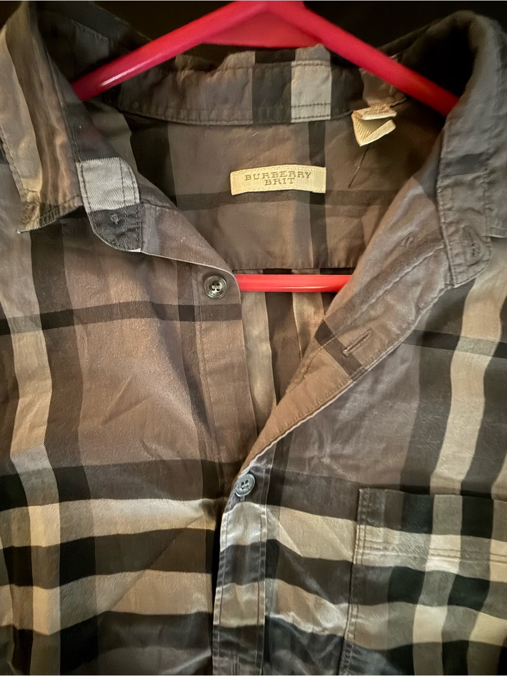 Burberry Brit Black and Gray Plaid Button-Up Shirt